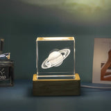 Crystal 3D Galaxy Starry Sky Cube Sculpture Decoration 4/6 Cm Small Night Light Wooden Luminous Base Student Gift for Friends