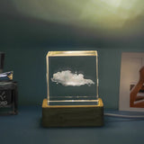 Crystal 3D Galaxy Starry Sky Cube Sculpture Decoration 4/6 Cm Small Night Light Wooden Luminous Base Student Gift for Friends
