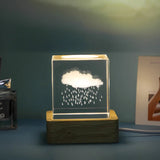 Crystal 3D Galaxy Starry Sky Cube Sculpture Decoration 4/6 Cm Small Night Light Wooden Luminous Base Student Gift for Friends