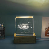 Crystal 3D Galaxy Starry Sky Cube Sculpture Decoration 4/6 Cm Small Night Light Wooden Luminous Base Student Gift for Friends